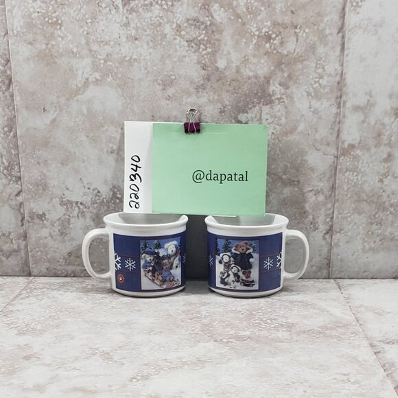 2002 Boyds Collection Bears Sledding Winter Scene Coffee Cups Mugs Set Vintage - Picture 11 of 11